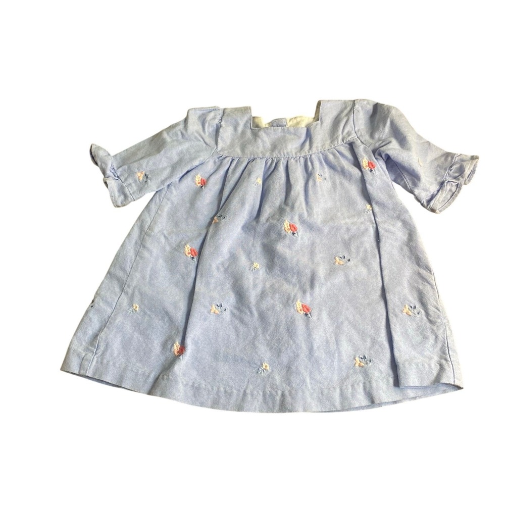 Janie and Jack blue floral embroidered quarter ruffle sleeve dress SIZE 18-24M